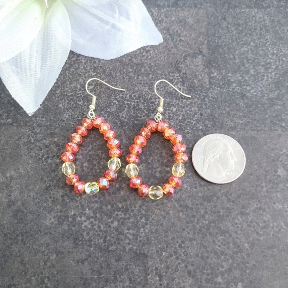 Orange And Yellow Beaded Teardrop Earrings - Picture 2 of 3